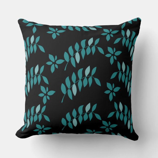 Coussin jungle tropical aqua et noir (Recto)