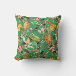 Coussin Jungle Tropicale Avec Colibris Et Fleurs Thro