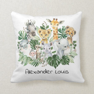 Coussin Jungle tropicale Safari Animaux sauvages Végétatio
