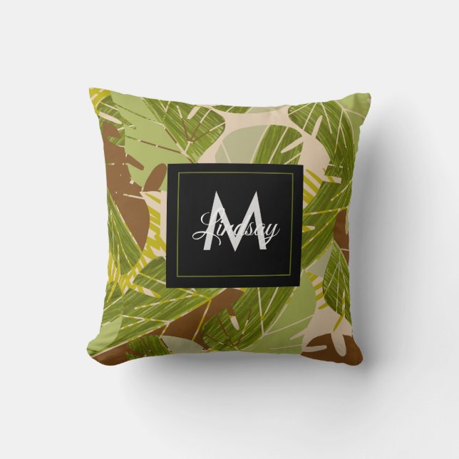 Coussin Jungle Verdure Safari Feuille Tropical Main Tirée (Recto)