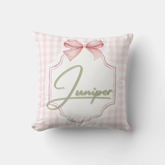 Coussin Juniper personnalisée Baby Girl Nursery BowGingham (Recto)