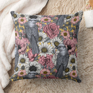 Coussin Jus gris et fleurs