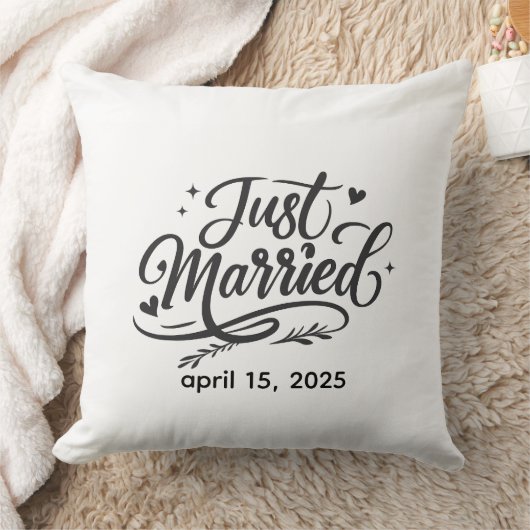 Coussin Just Married Decorative Throw Pillow with Wedding  (Couverture)