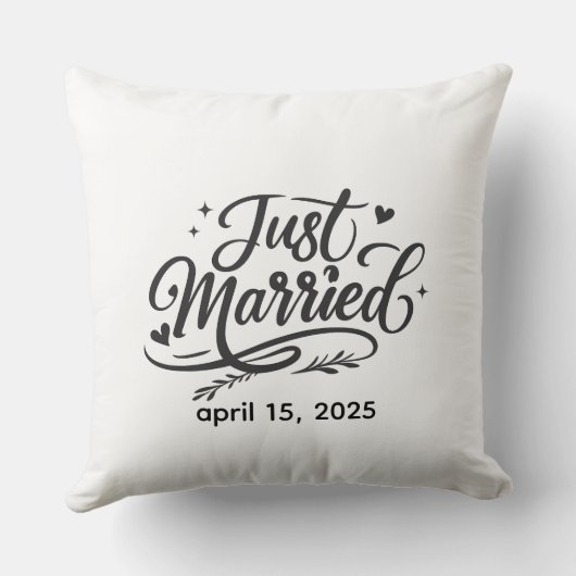 Coussin Just Married Decorative Throw Pillow with Wedding  (Verso)
