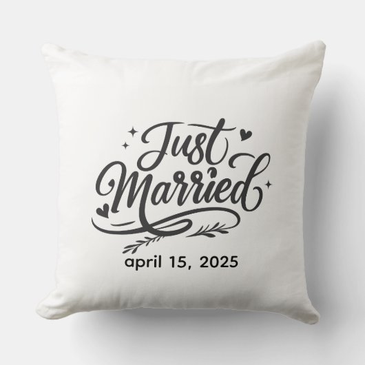 Coussin Just Married Decorative Throw Pillow with Wedding  (Recto)