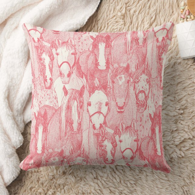 Coussin juste chevaux rose demi perle levé (Couverture)
