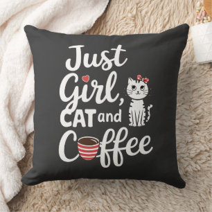Coussin Juste Fille Chat Et Café