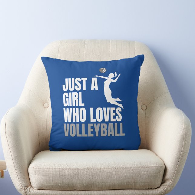 Coussin Juste Fille qui aime le volleyball mignon bleu élé (Créateur téléchargé)