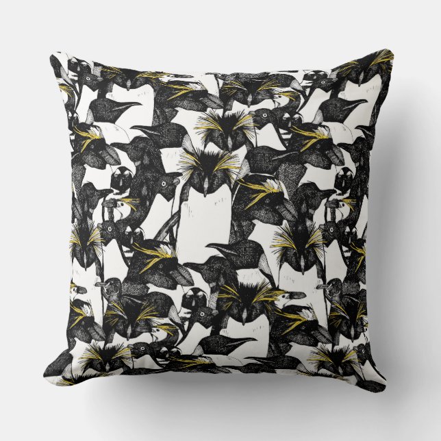 Coussin juste pingouins noir blanc jaune (Recto)