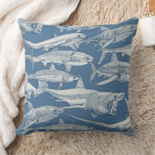 Coussin juste requins cobalt denim