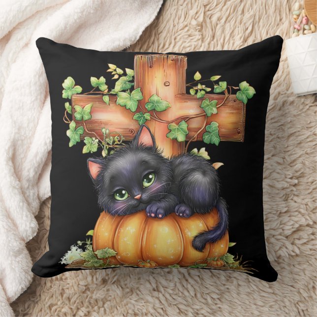 Coussin Juste traîner, Repos de chaton dans la citrouille (Couverture)