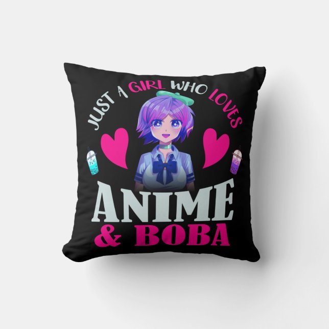 Coussin Juste une fille qui aime Anime et Boba (Recto)