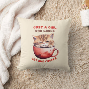 Coussin Juste une fille qui aime les chats et le café (2)