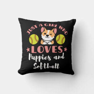 Coussin Juste une fille qui aime les chiots et le softball