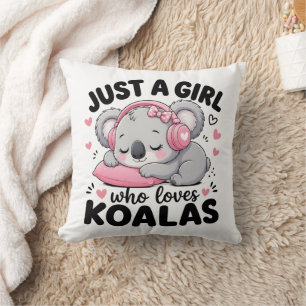 Coussin Juste une fille qui aime les koalas Casque rose en
