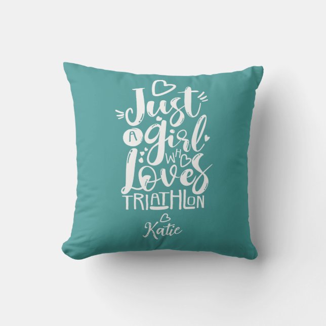 Coussin Juste une fille Triathlon Turquoise Simple Moderne (Recto)