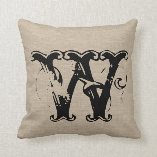 Coussin Jut initial chic rustique de toile de jute de