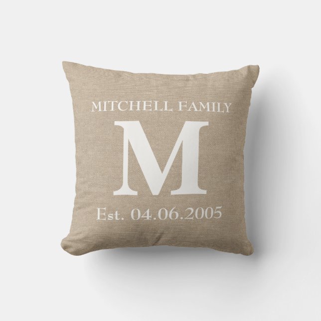 Coussin Jut initial chic rustique de toile de jute de (Recto)