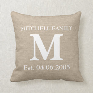 Coussin Jut initial chic rustique de toile de jute de