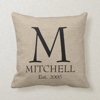 Coussin Jut initial chic rustique de toile de jute de