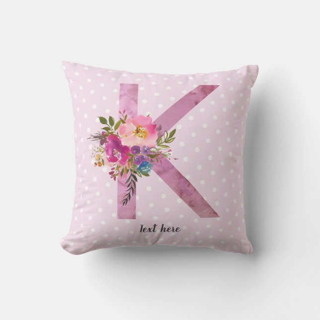 Coussin k, Floral Monogramme initial, fleur aquarelle (Recto)