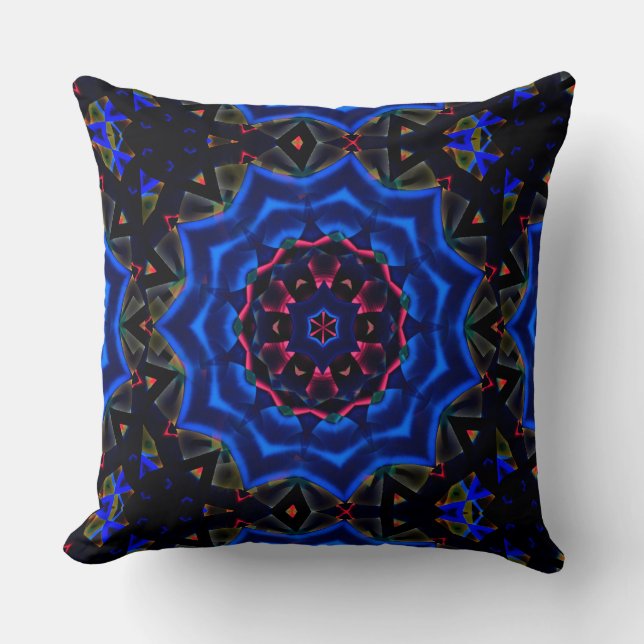 Coussin Kaleidoscope avec cercle, dégradé saumon à bleu (Recto)
