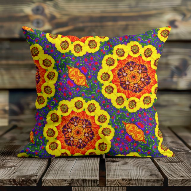 Coussin Kaléidoscope de fleurs dorées (Créateur téléchargé)