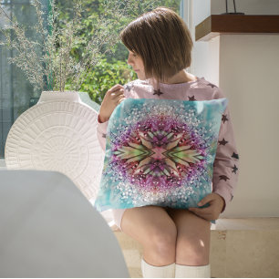 Coussin Kaléidoscope Dewdrops : Art Floral Abstrait