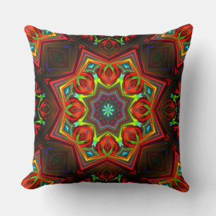 Coussin Kaléidoscope étoilé jaune rouge