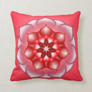 Coussin Kaléidoscope floral rouge de mandala de Lotus
