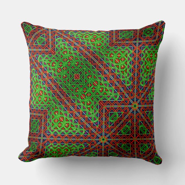 Coussin Kaléidoscope inégal rouge et vert de triangles à.. (Recto)