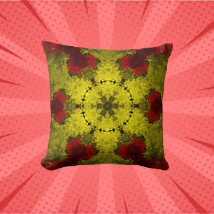 Coussin Kaleidoscope psychédélique Fleur rouge et jaune