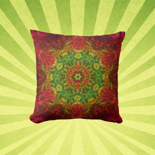 Coussin Kaleidoscope psychédélique Fleur vert et rouge