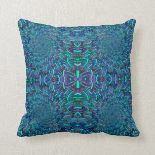 Coussin kaléidoscope réversible des ailes turquoises