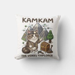 Coussin KAMKAM l'explorateur de voxels, chat drôle de joue
