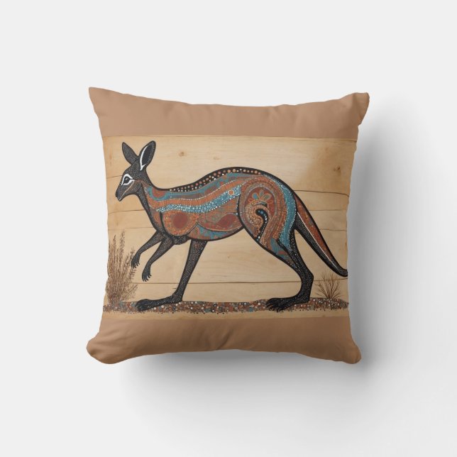 Coussin Kangourou sur le thème des Aborigènes d'Australie (Recto)