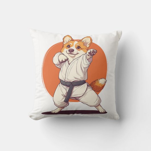 Coussin Karate Corgi � Chien d'Arts Martiaux (Recto)