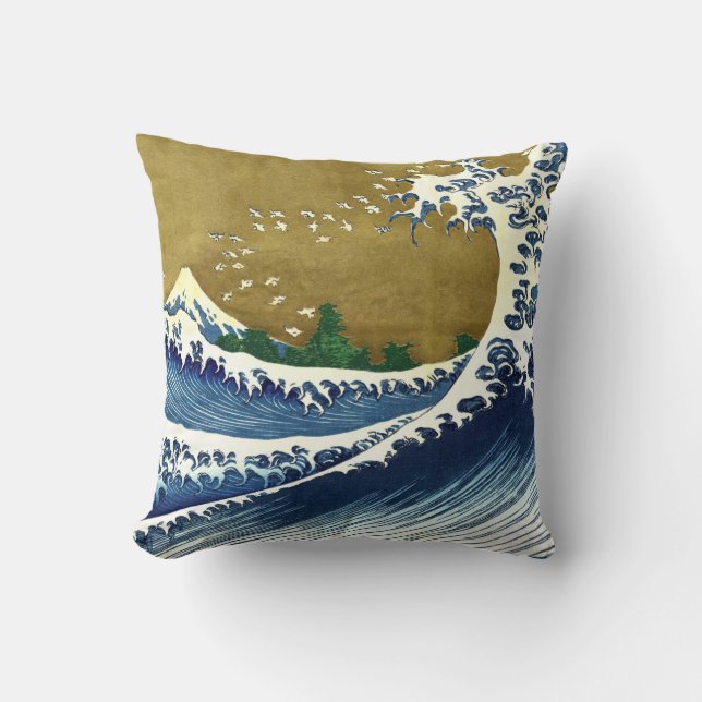 Coussin Katsushika Hokusai - Grande vague colorée (Recto)