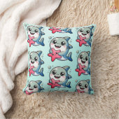 Coussin Kawaii Baby Shark & Starfish Ocean Nursery Decor (Couverture)