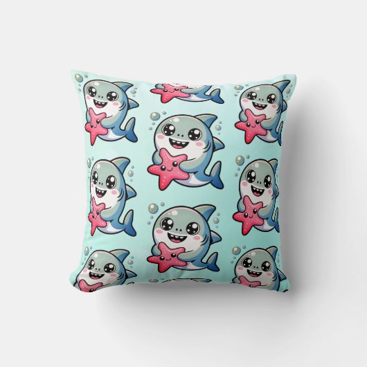 Coussin Kawaii Baby Shark & Starfish Ocean Nursery Decor (Recto)