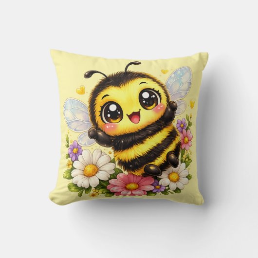 Coussin Kawaii Bumblebee Mignon et Heureux (Recto)