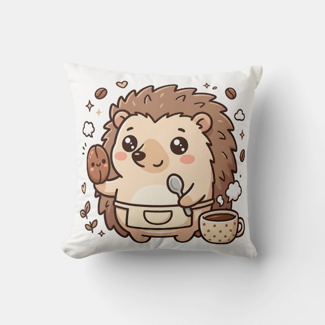 Coussin Kawaii Café Haricot Hérisson (Recto)