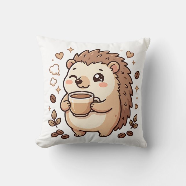 Coussin Kawaii Café Hérisson Mignon (Recto)