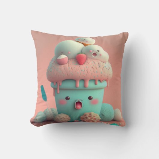 Coussin Kawaii carnet de crème glacée rose (Recto)