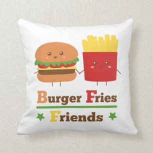 Coussin Kawaii Cartoon Burger Frites Amis BFF