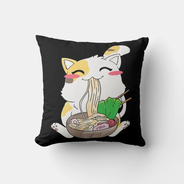 Coussin Kawaii Chat Ramen Anime Japonais Alimentation Cade (Recto)