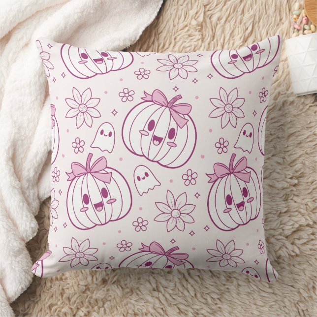 Coussin Kawaii Citrouilles, Fantômes & Fleurs (Couverture)