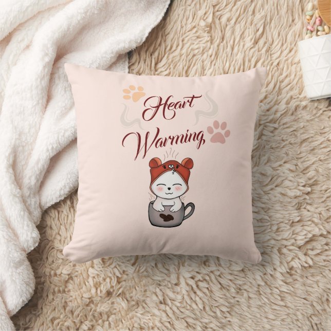 Coussin kawaii Coeur réchauffer amour pour les chats (Couverture)