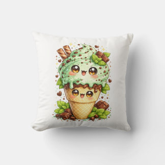 Coussin Kawaii Cône de Glace à la Menthe et aux Pé