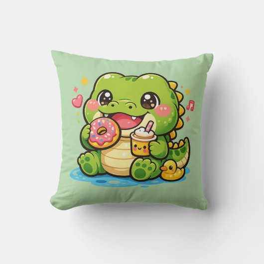 Coussin Kawaii Crocodile Heureux (Recto)